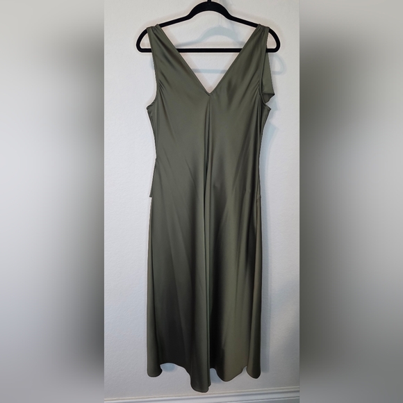 Lauren Ralph Lauren Olive Green Ruffle Midi Dress Size 14 - Picture 2 of 8